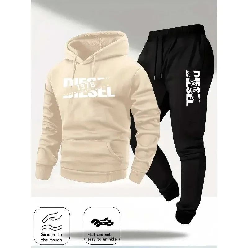 Men's hooded pullover sports fashion gift set, with hood, suitable for autumn and winter casual sweaters and pants