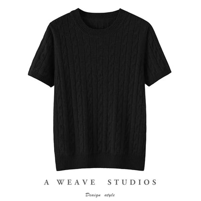 100% Pure Cashmere Fried Dough Twists Round Neck Solid Short Sleeve Women's High Quality Luxury Pullover Sweater Spring Autumn