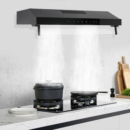 Under Cabinet Range Hood Wall Mount Dual Motor Kitchen Vent Hood Durable Stainless Steel And Acrylic Construction High Temperature Baking Paint Smart Touch Gesture Control Powerful 900CFM Suction Low Noise Kitchen Exhaust Fan