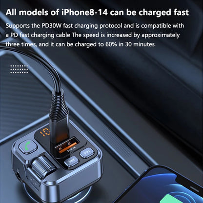 Bluetooth FM Transmitter Car Charger 20W PD USB-C Fast Charger Car Radio with Mic For Wireless Hands Free Call MP3 Player
