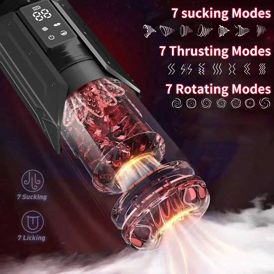 APP LED Automatic Male Masturbator Cup 7 Sucking Rotating Licking Thusting Modes Pocket Pussy Stroker Blowjob Sex Toys For Men