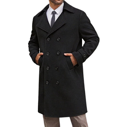 Autumn Winter New European American Men's Double-breasted Woolen Coat Mid-length Trench Coat British Style Warm Outerwear