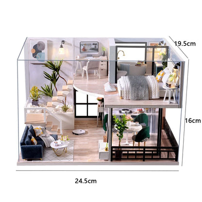 DIY Wooden Doll House Casa Miniature DollHouses Duplex Apartment Model Kits With Furniture LED Lights For Friends Birthday Gifts