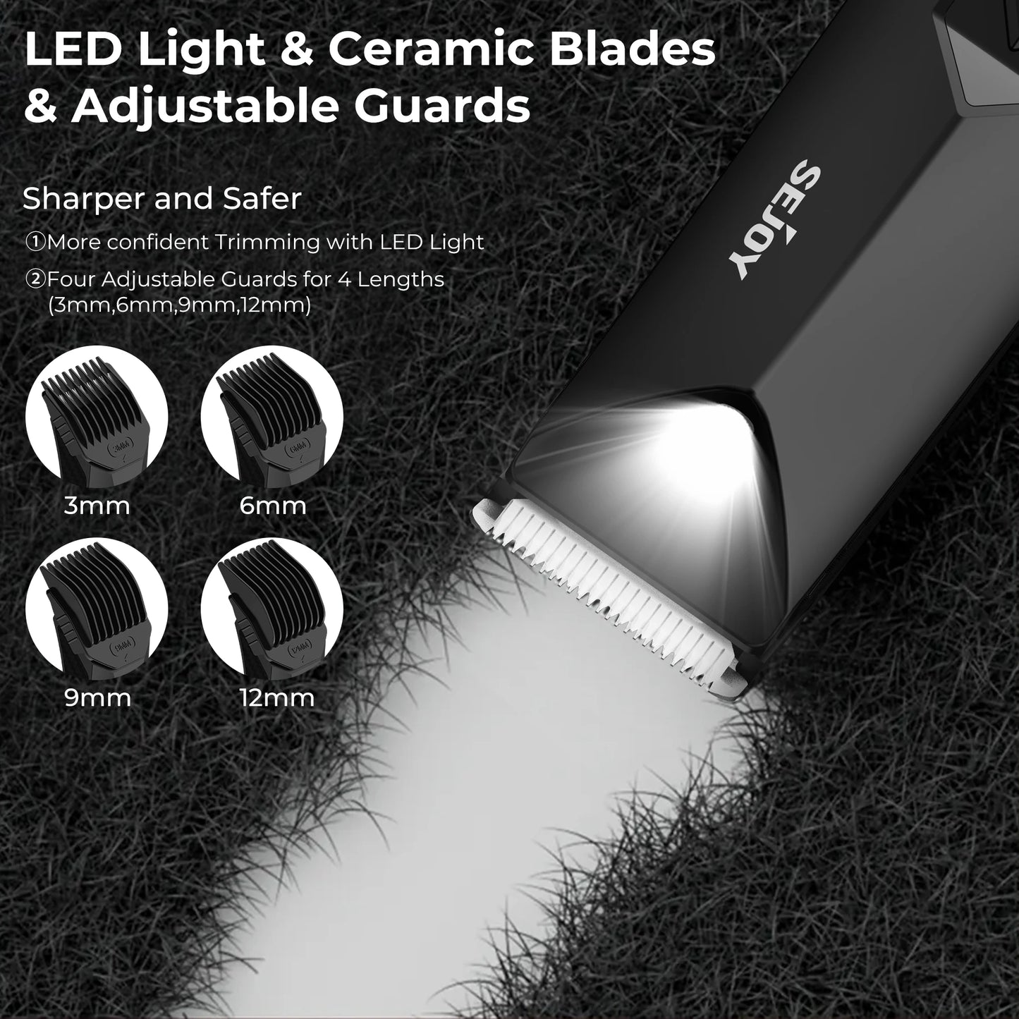 Sejoy T8S Body Hair Trimmer for Men Ball Trimmer for Groin Pubic Replaceable Ceramic Blade Electric Shaver IPX7 Waterproof