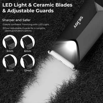 Sejoy T8S Body Hair Trimmer for Men Ball Trimmer for Groin Pubic Replaceable Ceramic Blade Electric Shaver IPX7 Waterproof