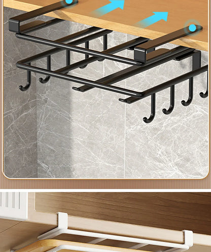 Installation-free Kitchen Cabinet Under Shelf No-Punch Large Capacity Storage Board Pot Cover Holder Towel Tissue Storage Rack