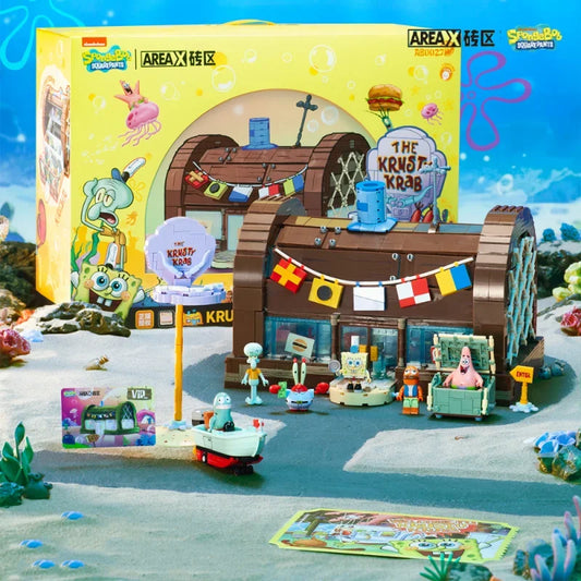 Spongebob Cartoon Krusty Krab Restaurant Building Blocks Creative Canteen Scenes Model Bricks Desktop Ornaments Toy Holiday Gift