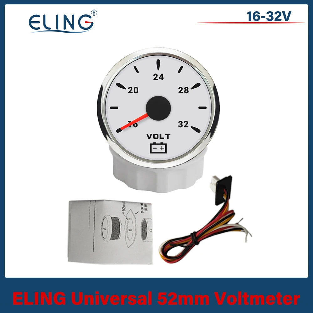 ELING 52mm (2'') Voltmeter Volt Gauge 8-16V 16-32V with 7 Colors Backlight for Boat Automobile Motorcycle Yacht 12V 24V