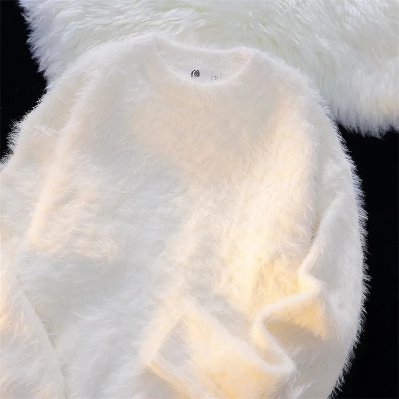 Warm Loose Men's Knitted Sweater Soft Fluffy round Neck Casual Winter Fashion Thick Long Sleeve Youth Style  Color