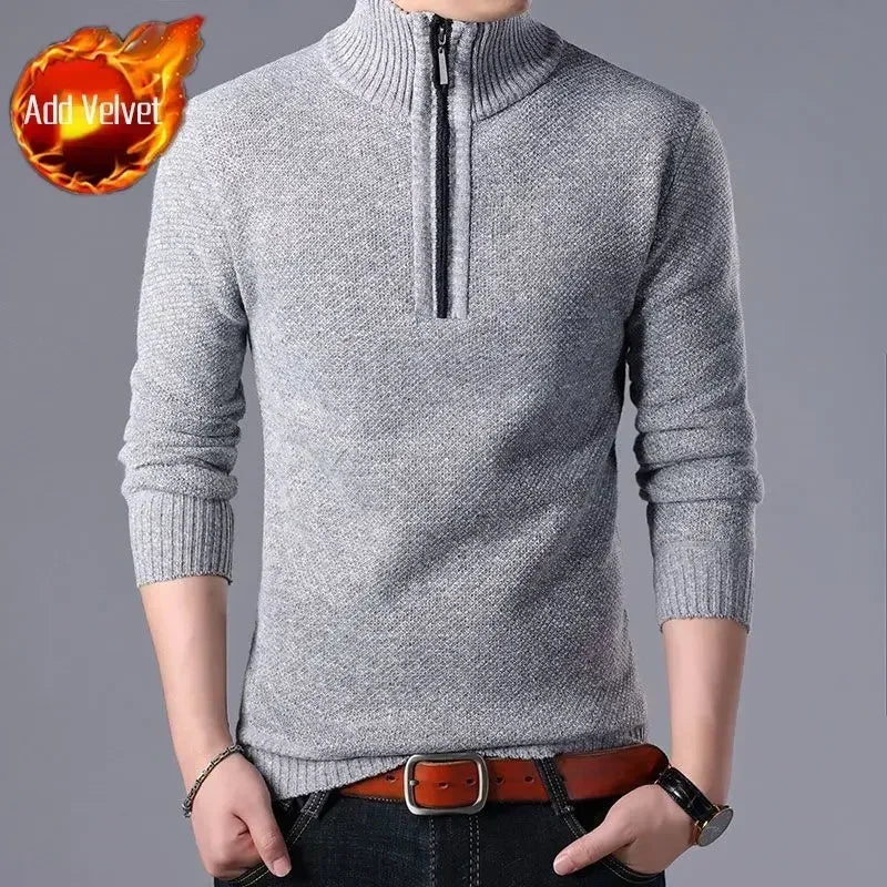 Knit Sweater Male Zipper Plaid Men's Clothing Cardigan Hoodies Zip-up Thick Winter Red Tops Jumpers Casual Stylish Hot Cheap A