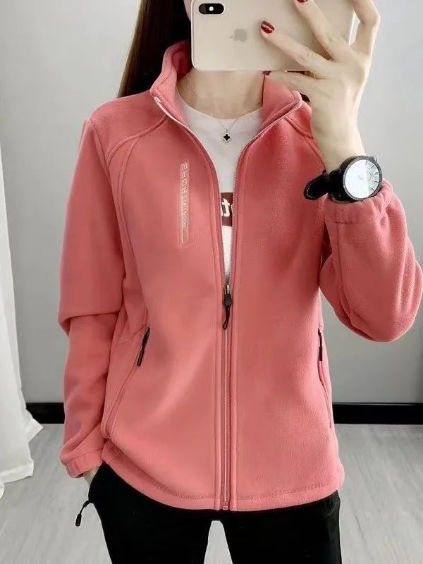 2024 Autumn Winter Thickened Fleece Ladies Outdoor Jacket Stand Collar Sweatshirt Cardigan Soft Plush Warm Upper Apparel