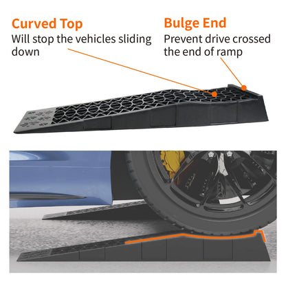 Heavy Duty Vehicle Ramps 4 400lbs Capacity Low  Car Ramps Plastic Automotive Ramp for Oil Change Maintenance Black