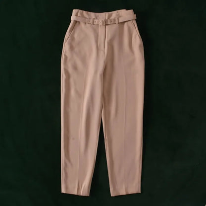 High Waist Belted Slim Fit Trousers Vintage Simple Sle Casual Pants for Women Spring Summer Autumn High Faion Goods