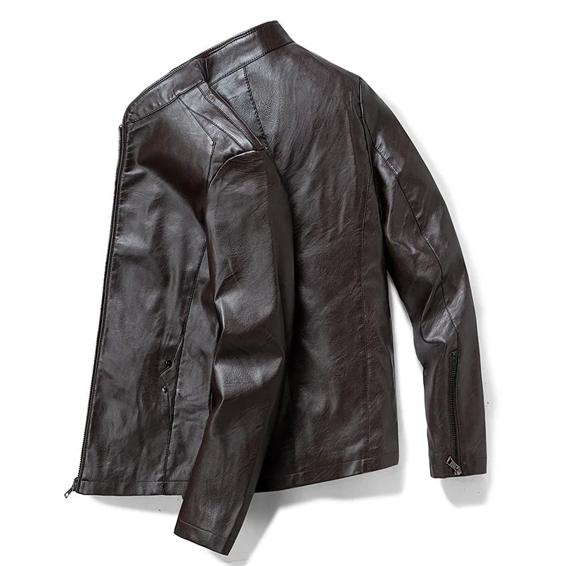 Autumn Winter Comfortable Fashionable Trendy Handsome Men Imitation Leather Jacket Simple Natural Windproof Warm Leather Jacket