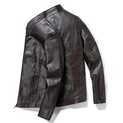 Autumn Winter Comfortable Fashionable Trendy Handsome Men Imitation Leather Jacket Simple Natural Windproof Warm Leather Jacket