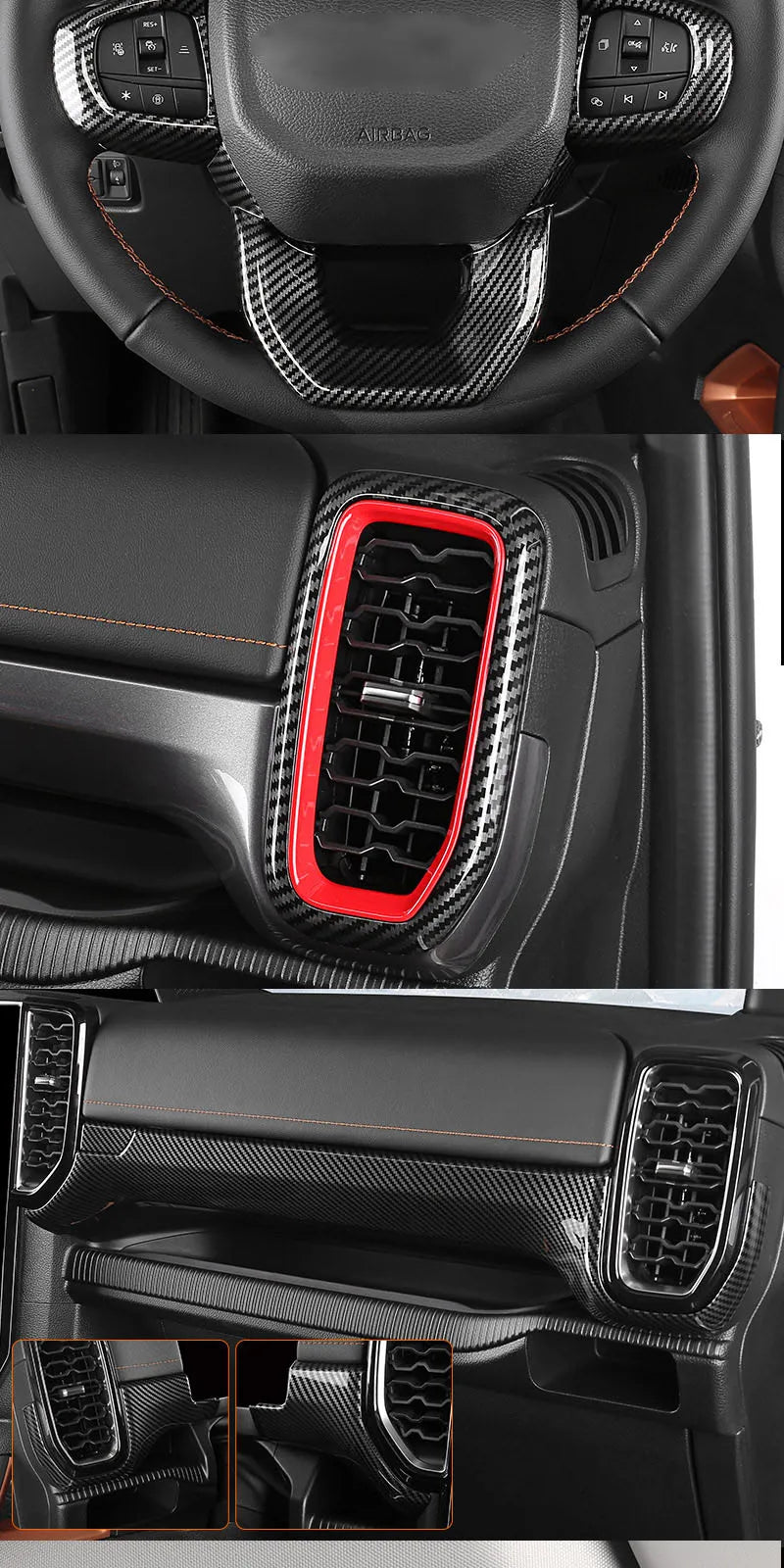For Ford Ranger P703 T9 XL XLT Wildtrak Raptor 2023-2025 Carbon Fiber Texture Gear Shift Panel Cover Interior Trim Full Set