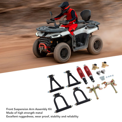 Front Suspension Arm Kit High Strength Enhanced Stability Comfort Upper and Lower Swingarm and Suspension Shock Kit for ATV Quad
