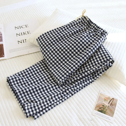 Cotton Flannel Plaid Sleepwear Loose Fit Home Pants Casual Wear for Men And Women Autumn Spring Seasonal Comfortable Long Pants