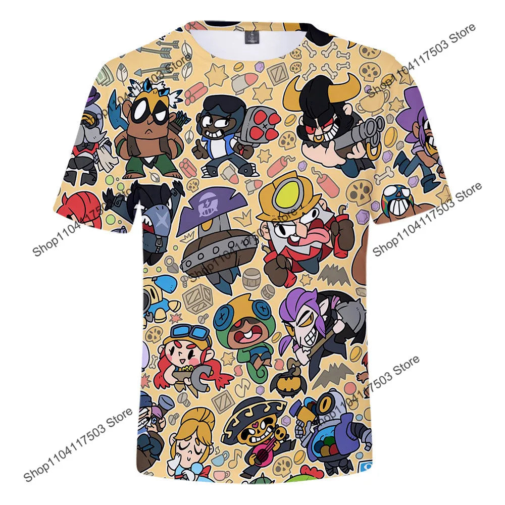 Brawler Leon Shooter Kids T-shirt Shooting Game Spike 3D Print Tshirt Boys Girls Cartoon Tops Teen Clothes