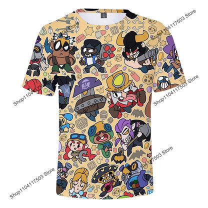 Brawler Leon Shooter Kids T-shirt Shooting Game Spike 3D Print Tshirt Boys Girls Cartoon Tops Teen Clothes