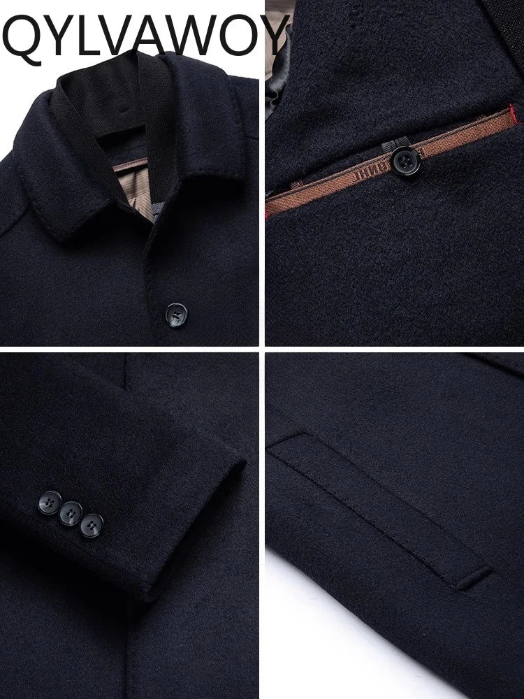 QYLVAWOY 70% Wool Winter Wool Coat Men's Mid-Length Middle-Aged Business Dad's Outfit High-End Woolen Outerwear LJ2571
