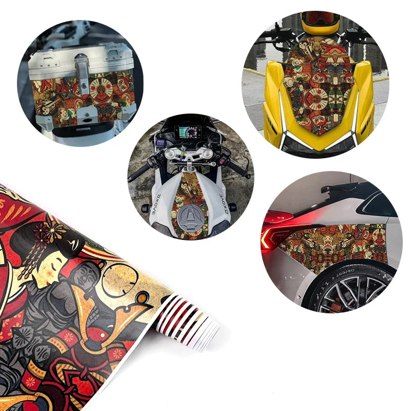 JDM Graffiti Painting Car Film Wrap Waterproof Modification Protective Stickers for Auto Bicycle Motorcycle Skateboard Universal