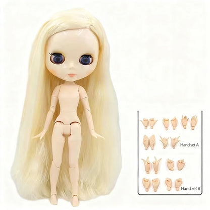 ICY DBS Blyth doll 1/6 BJD Customized nude joint body with white skin, glossy face,blue background is matte face girl gift, toy