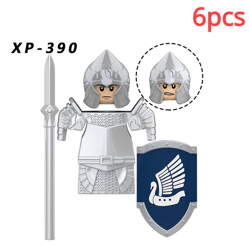 KT1051 Gondor Medieval Knight Building Blocks Figures Lancer Archer Soldier Minifigures With Helmet DIY Bricks Toys For Gift