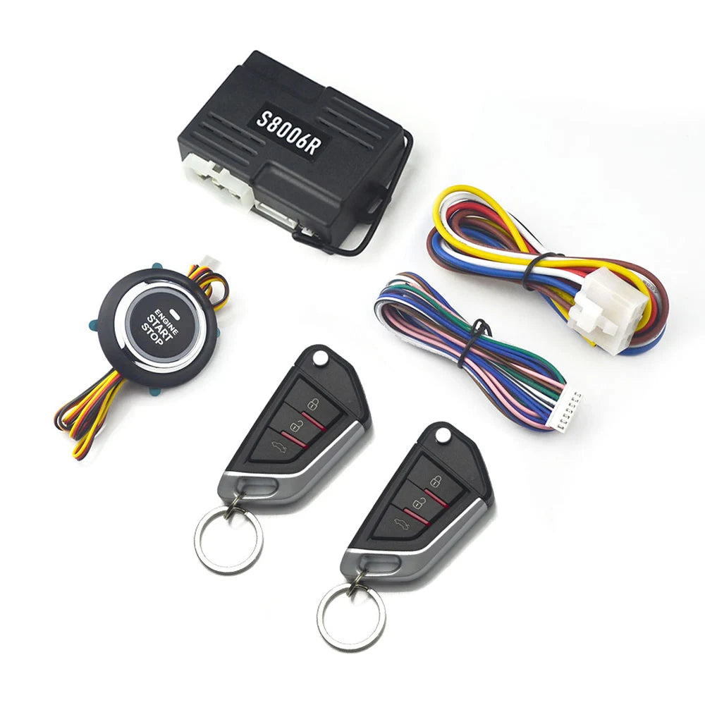 Universal Car Alarm Start Stop Ignition Button Keyless Start System Remote Start 2 Remote Controls Central locking system