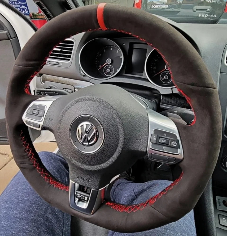 Customization Hand Sewing Suede Leather Non-Slip Car Steering Wheel Cover For Volkswagen Golf 6 GTI MK6 Polo GTI Scirocco R