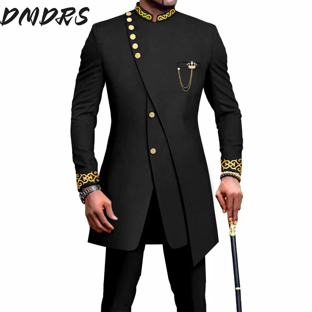 Elegant African National Printing Batik Men's Casual 2PCS Suit For Wedding Dinner Event Suit terno masculinos complete costume