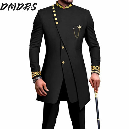 Elegant African National Printing Batik Men's Casual 2PCS Suit For Wedding Dinner Event Suit terno masculinos complete costume