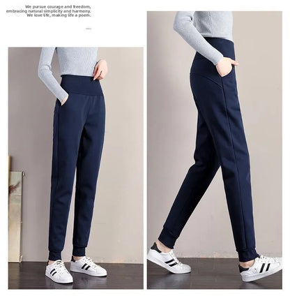 plus Size Fleece Lined Thickened Lamb Velvet Casual Slim Fit Pants Winter New Loose Warm Slimming Straight Leg Sweatpants