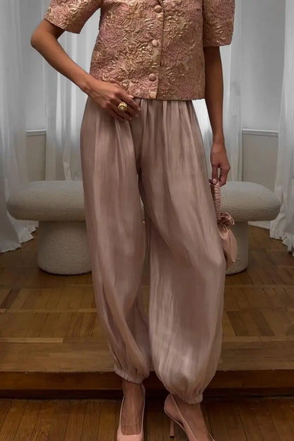 Shinny Satin Lantern Pant For Women Loose Casual Trousers Elegant Commuter Fashion Long Pants 2026 New Lady Party Streetwears