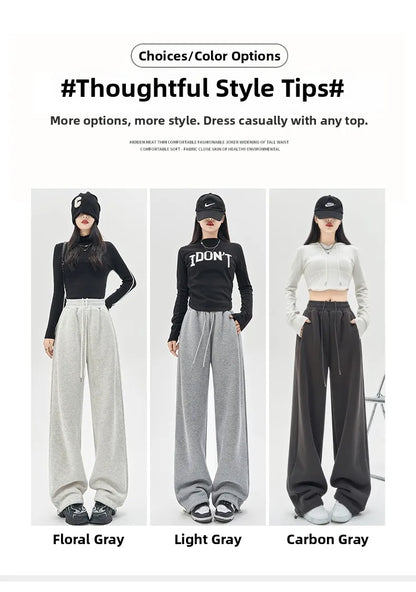 Gray Lamb Velvet Sport Pants Women's High Waist Drapey Fleece Wide Leg Casual Small Size Thickened Cotton Pants