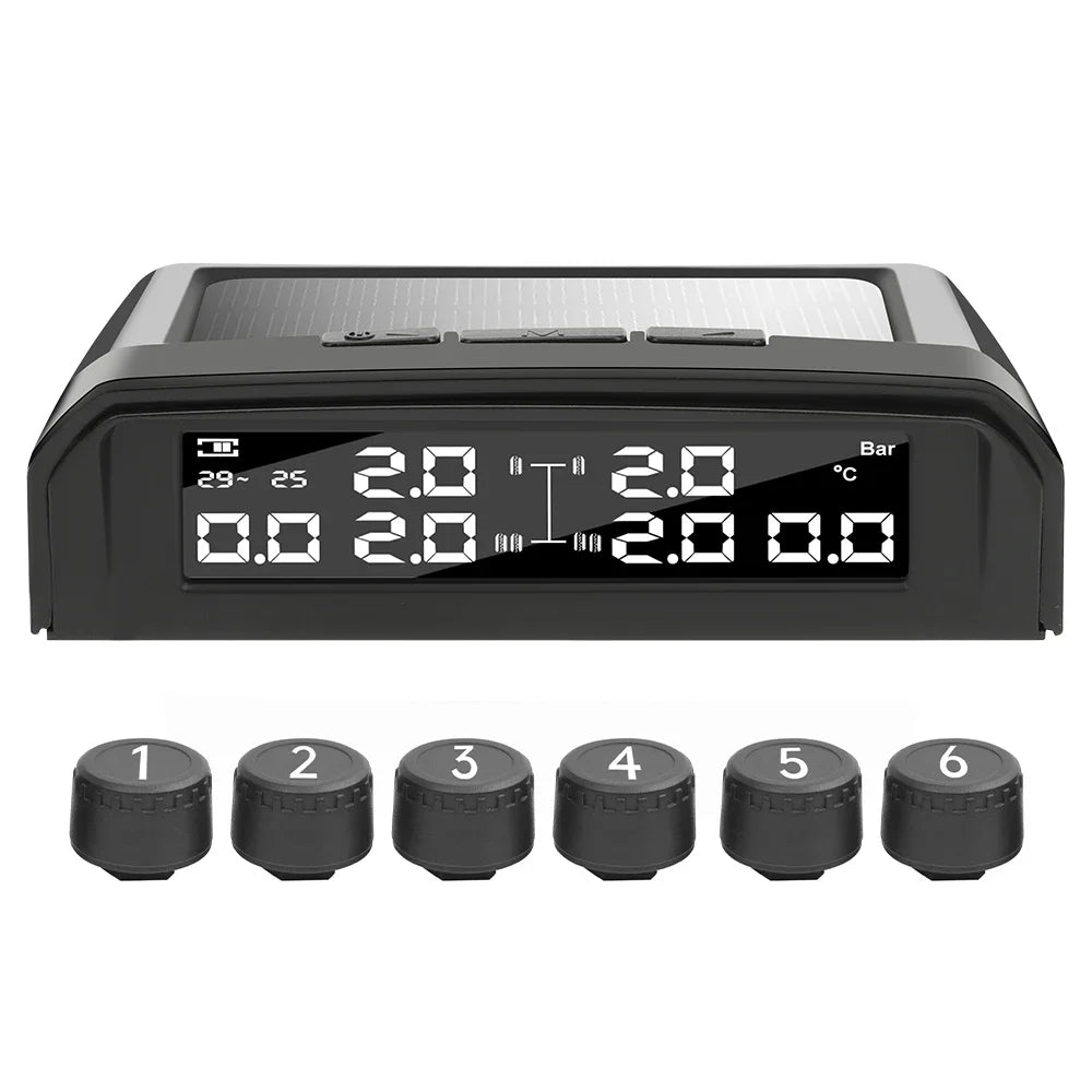 Truck 6 Wheel Tire Pressure Solar TPMS Sensor Security Monitoring Temperature Alarm System USB Charing with Waterproof