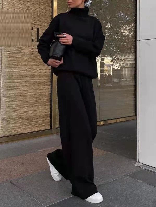 Loose Casual Two-Piece Set Pure Color Knitted 2023 Fashion Women's Ensemble Chic Workwear Winter Office Suit