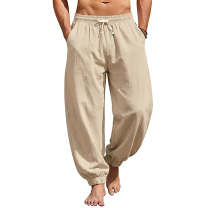 Men Summer Linen Jogger Pants Plus Size, Loose Beach Casual Trousers For TK EU US