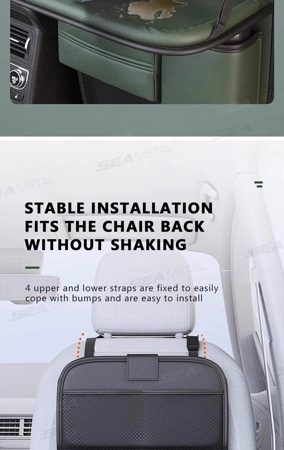 SEAMETAL Car Backseat Table Storage Bag Folding Table Trash Can Pu Leather Multi-functional Hanging Storage Bags Seat Back Tray