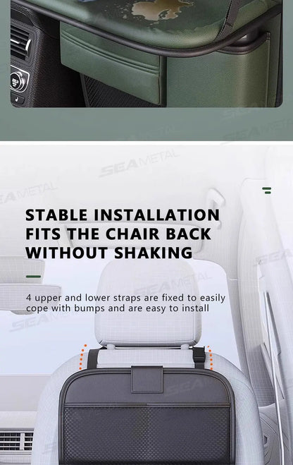 SEAMETAL Car Backseat Table Storage Bag Folding Table Trash Can Pu Leather Multi-functional Hanging Storage Bags Seat Back Tray