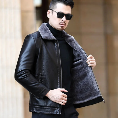 YX-225 Genuine Leather Jacket Men's Fur All-in-One Casual Thickening Plus Fleece Sheepskin Plus Fertilizer Plus Size Winter