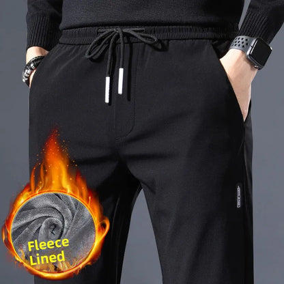 Men's Casual Fleece Lined Loose Fit Straight Leg Sports Pants Autumn Winter Outerwear Spring Cargo Trousers Polyester Fiber