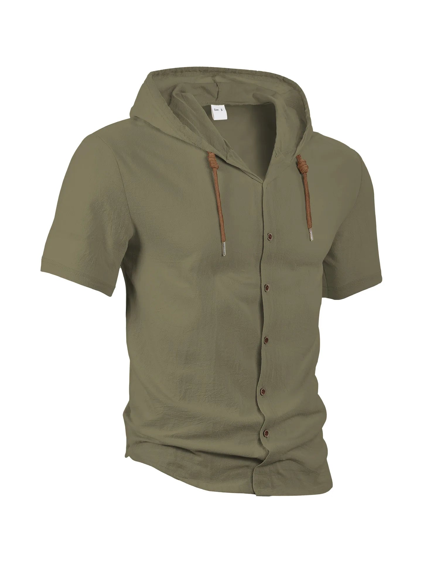 Men's Hooded Button Down Shirt Short Sleeve Linen Look Casual Top Drawstring Summer Beach Vacation Shirt 2026