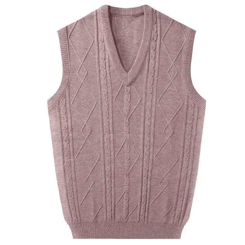 Business Jacquard Men's Sweater Vest Thick Knitted Solid Color Simple Pullover Autumn Winter Waistcoat