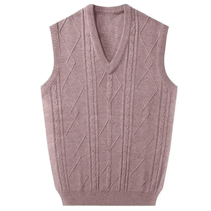 Business Jacquard Men's Sweater Vest Thick Knitted Solid Color Simple Pullover Autumn Winter Waistcoat