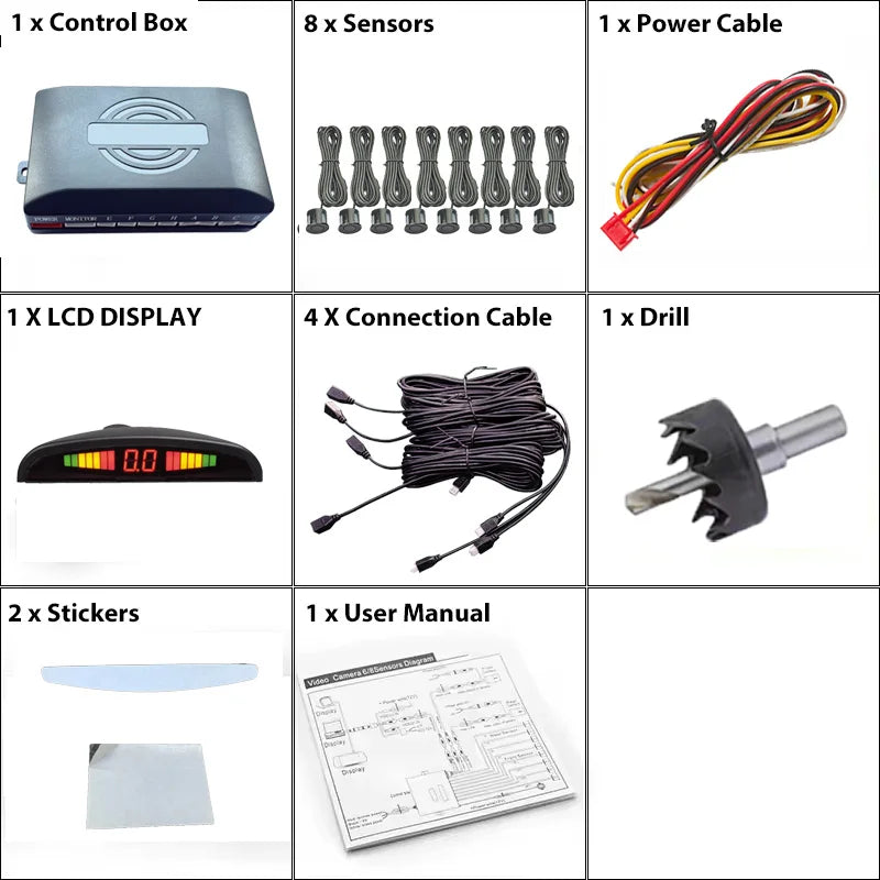 8 Parking Sensors Car Reverse Radar LED Display Buzzer Reverse Assist System Rear Detection Kit