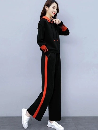 Fashionable Casual Sportswear Set Women's Hoodie And Wide Leg Pants Slimming Two Piece Suit Spring Autumn New Arrival
