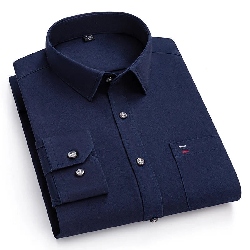 New 100%Pure Cotton Men's Shirts Long Sleeves Solid Color Soft Regular Fit Casual Shirt Pocket Social Blouse Male Clothes S-7XL