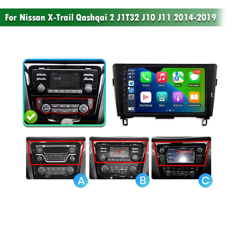 Car Radio For Nissan X-Trail Qashqai 2 J1T32 Qashqai J10 J11 2014 2015 2016 2017 2018 2019  Wireless WIFI GPS Carplay Auto DVD