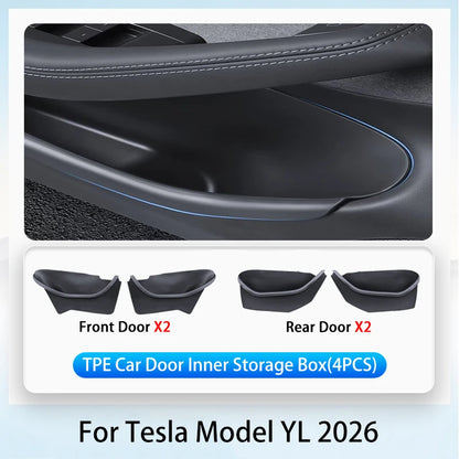 For Tesla Model YL Launch 2026 TPE Door Side Storage Box Front Rear Door Slot Organizer Tray Protector Model YL Door Storage Box